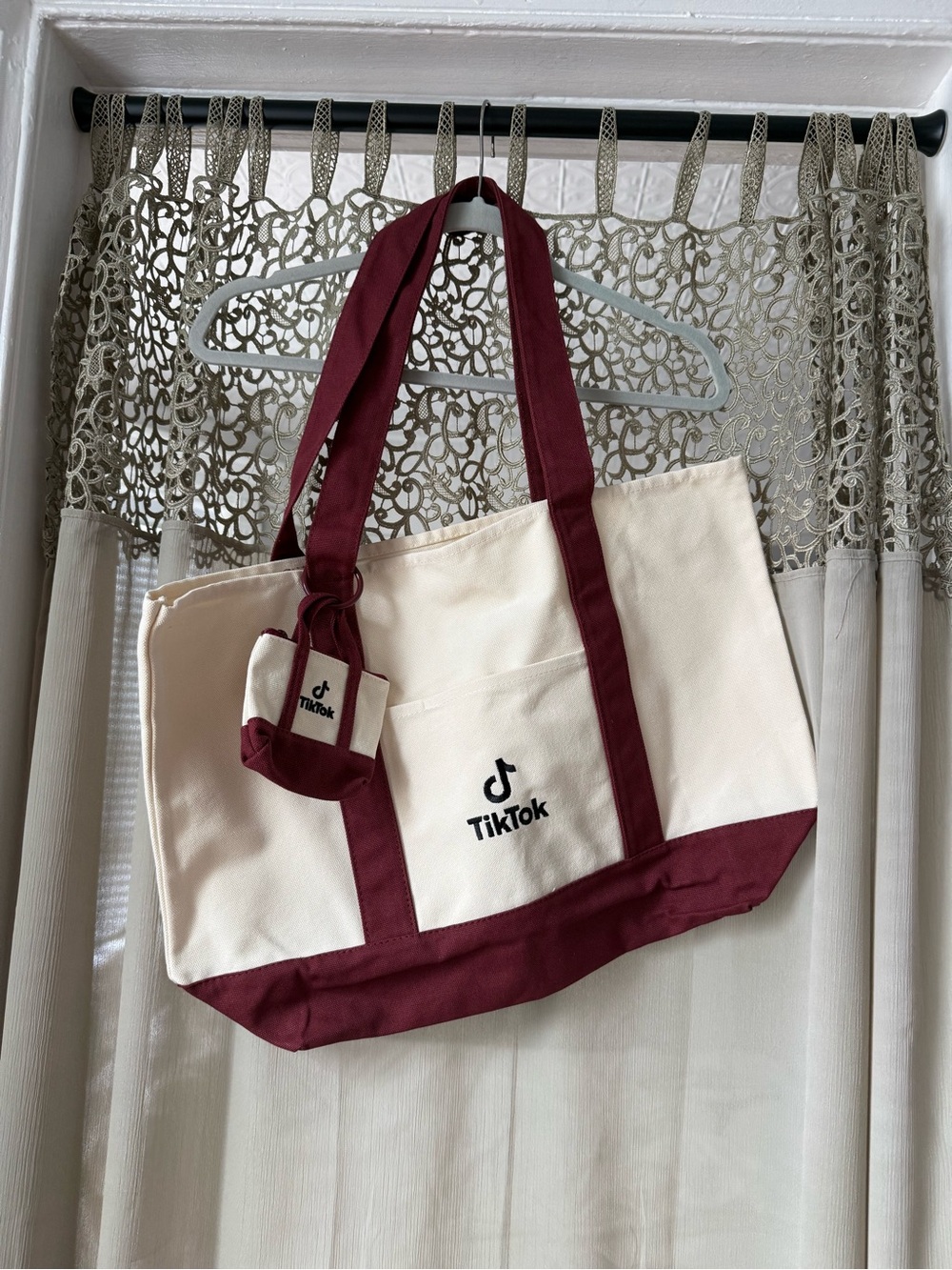 TikTok Canvas Tote Bag with bag charm